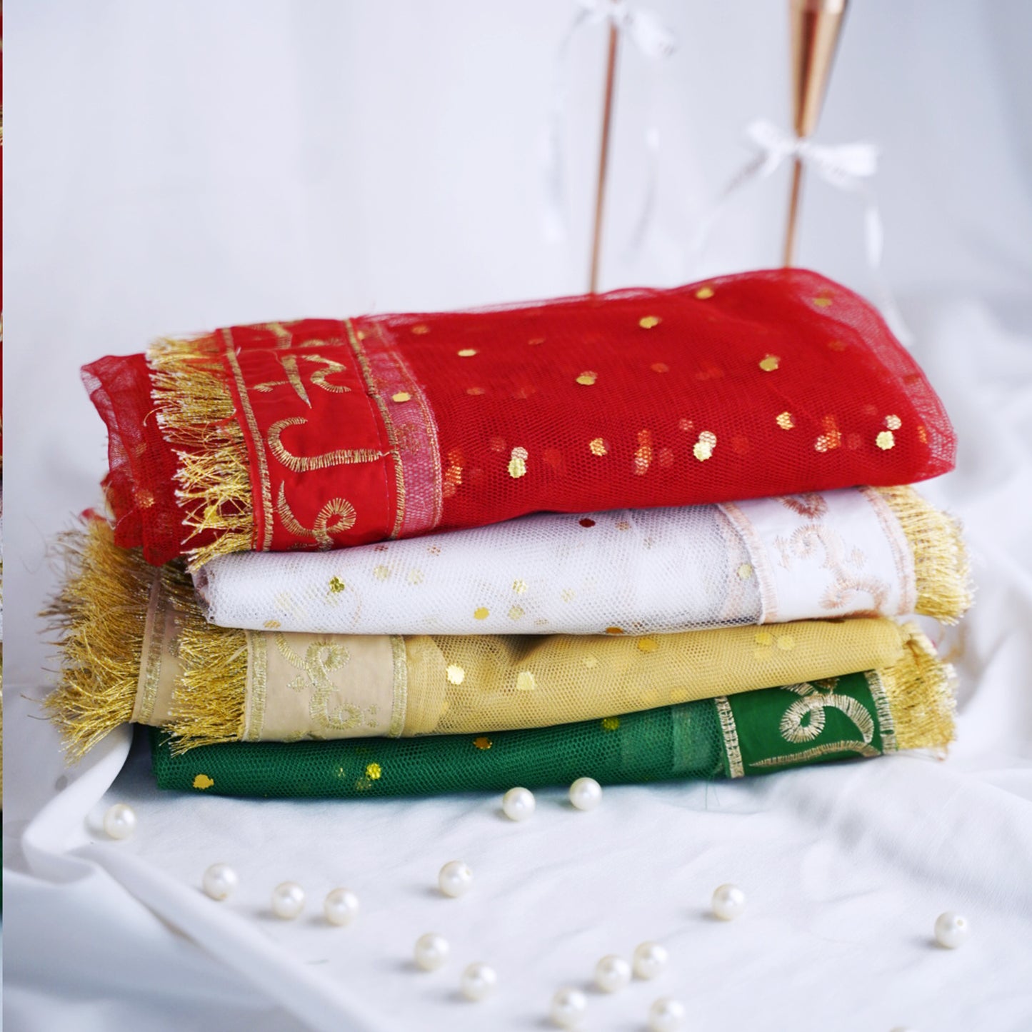 Qubool Hai Dupatta – Red Net with Golden Embroidery