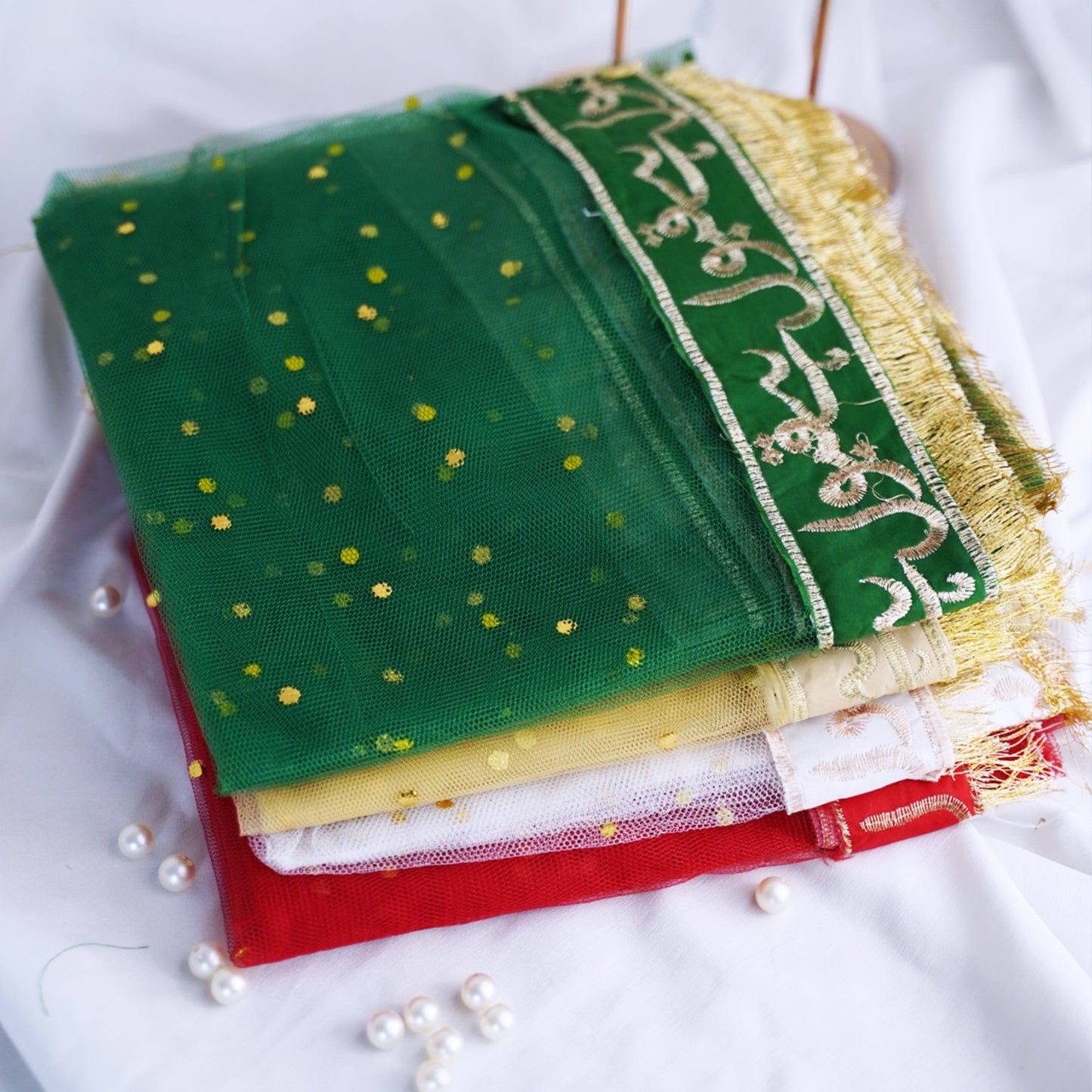 Qubool Hai Dupatta – Green Net with Golden Embroidery