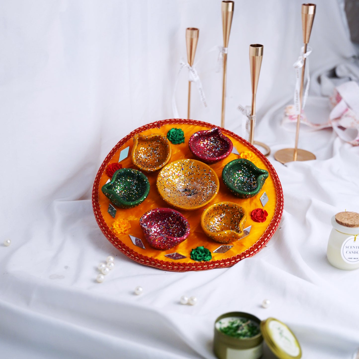Festive Glitter Diya Thali