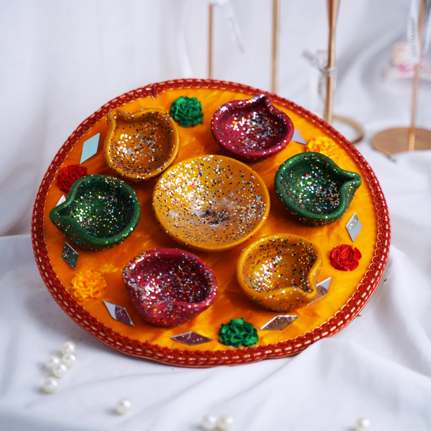 Festive Glitter Diya Thali