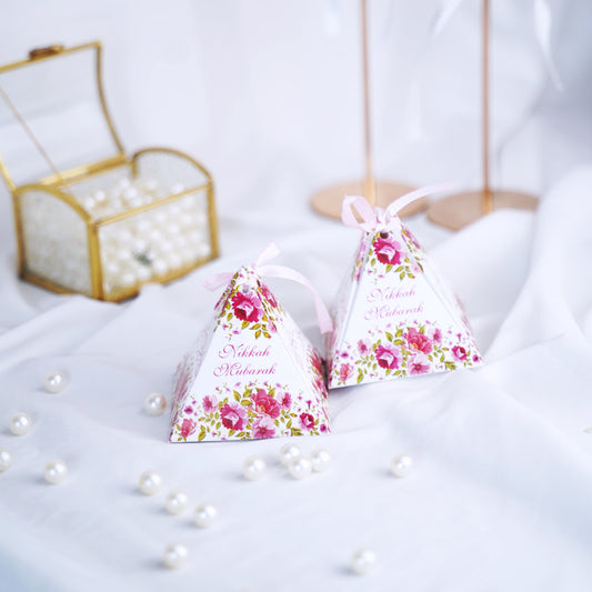 Pink Floral Pyramid Bidh Box - Pack Of 12