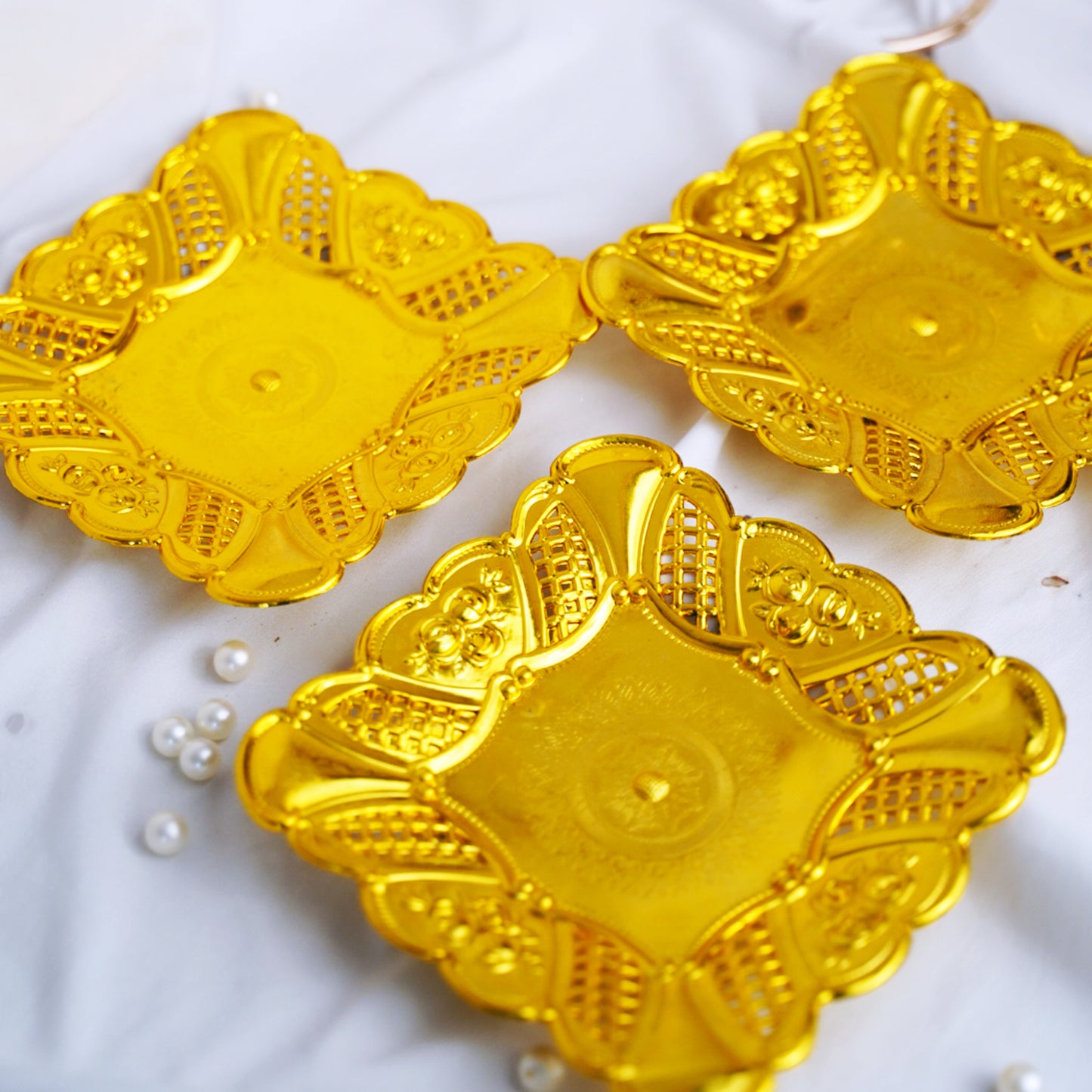 Elegant Golden Mehndi Plates – Set of 3