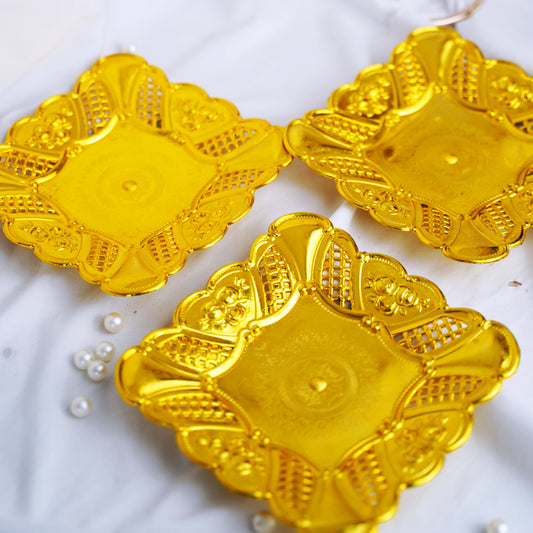 Elegant Golden Mehndi Plates – Set of 3