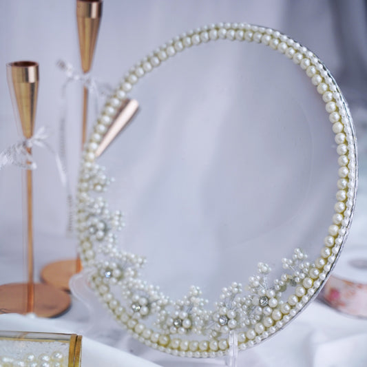 Delicate Pearl Blossom Bridal Mirror Tray
