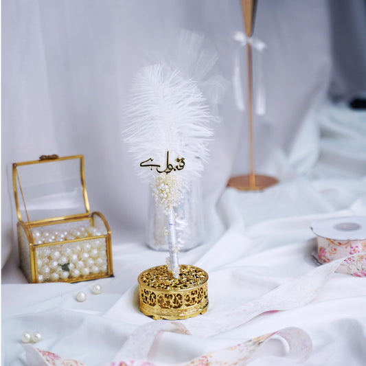 Luxury White Feathered Nikah Pen - Qalam E Aroosi