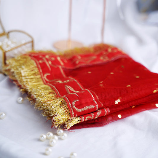 Qubool Hai Dupatta – Red Net with Golden Embroidery