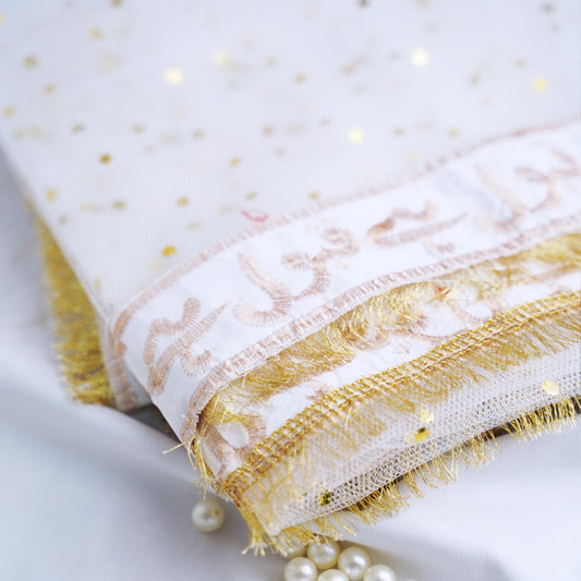 Qubool Hai Dupatta – White Net with Golden Embroidery
