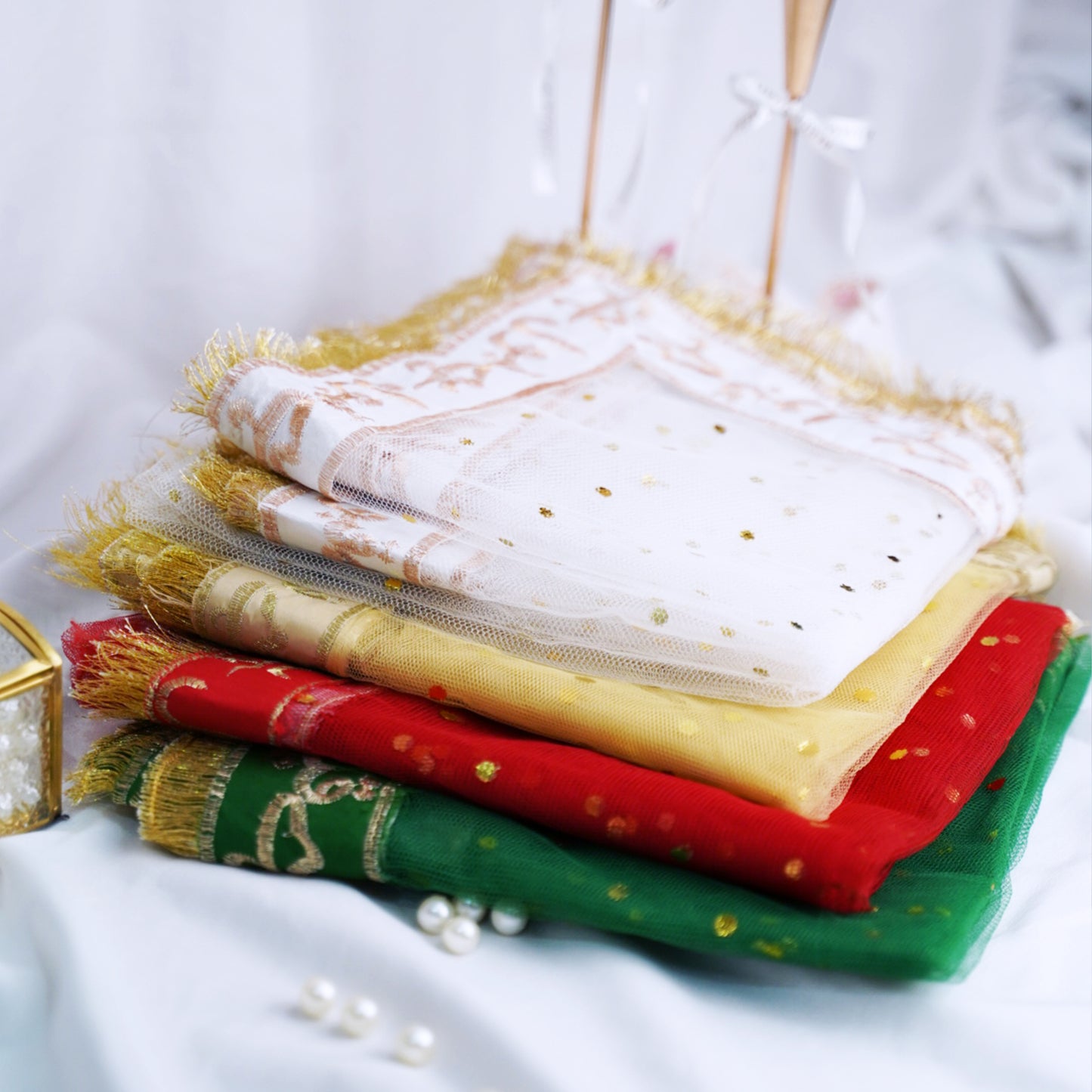 Qubool Hai Dupatta – White Net with Golden Embroidery