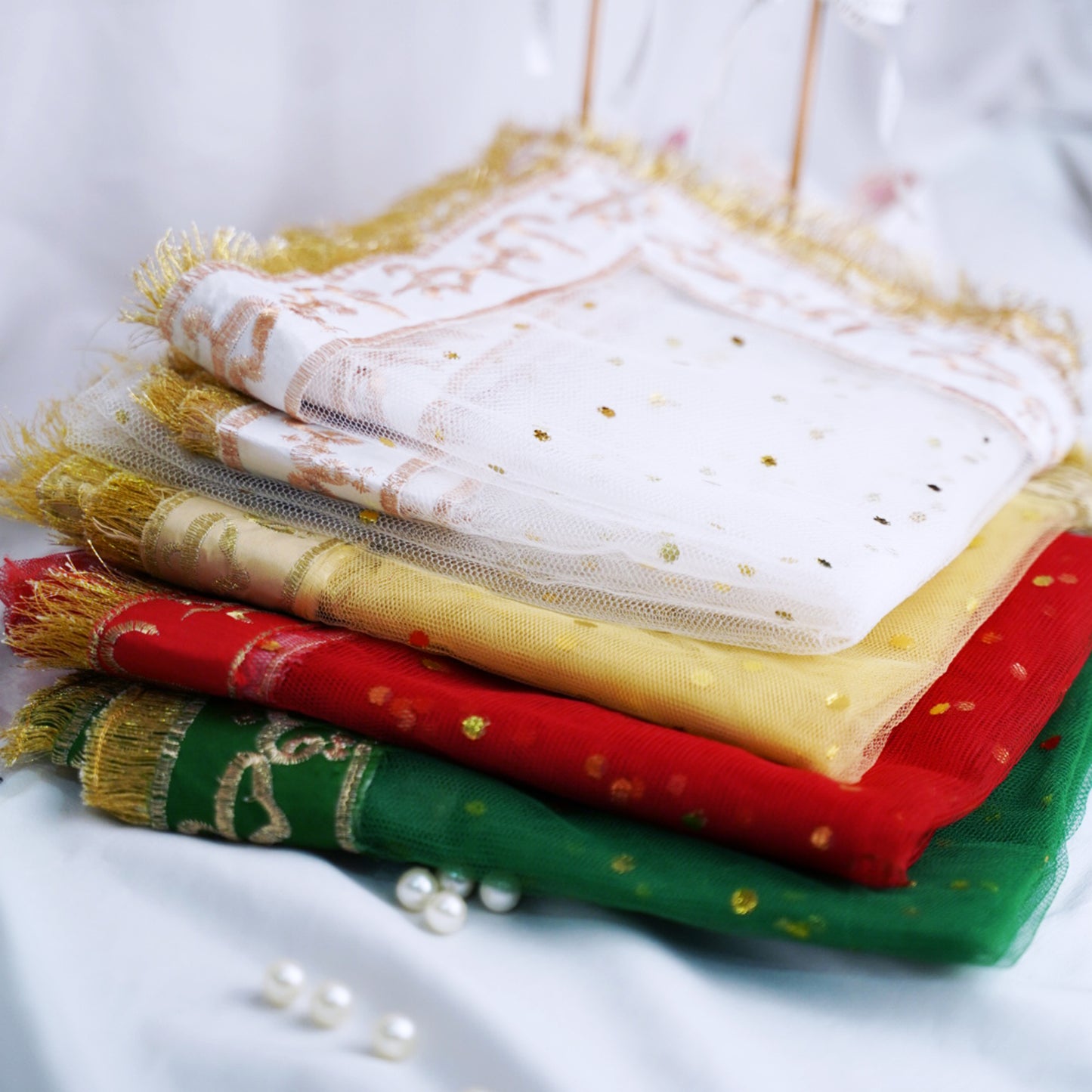 Qubool Hai Dupatta – White Net with Golden Embroidery